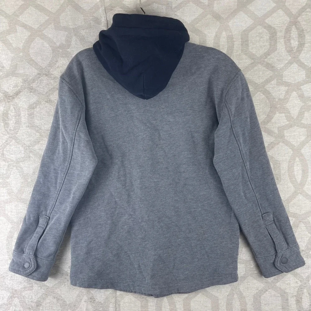 Abercrombie Kids Boys Gray Navy Blue Hooded Shirt Jacket Shacket Size 9/10‎